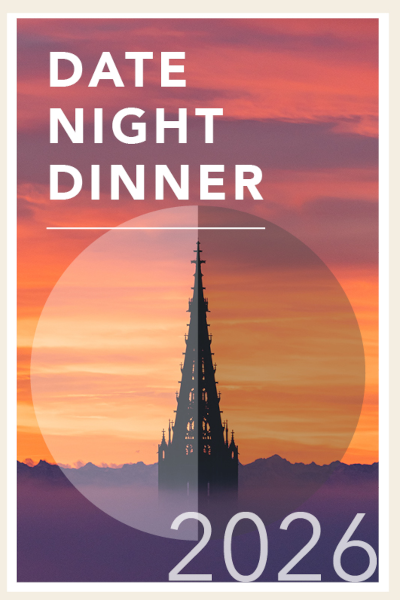 Bild von der Terrasse des BellaVista bei Nacht mit Fackel und Münster. Text Candle Light Dinner. Romantischer Abend übe den Dächern von Ulm